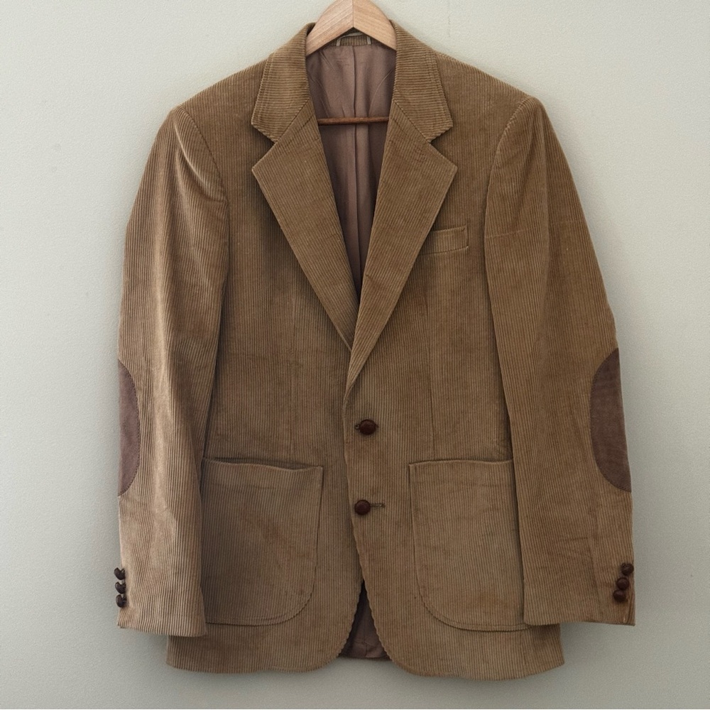 Gentry The Trimmer Fit Tan Corduroy Elbow Patches Sports Coat Blazer Size 36R